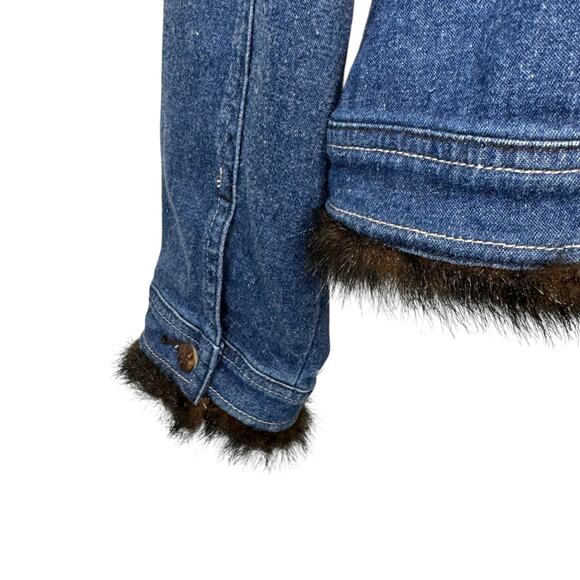 ANN TRINITY Brown Faux Fur Linen Blend Denim Jacket Size XS - Picture 3 of 6